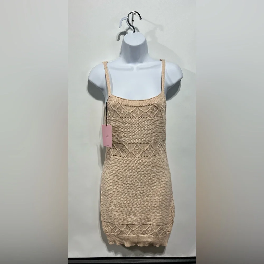 HELLO MOLLY VENUS RETROGRADE KNIT DRESS‎ BEIGE Size 4 New With Tags